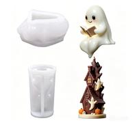 JS MOLD Halloween Silicone Mould Set, Reading Ghost & Haunted House Candle Mould, DIY Casting Mould for Epoxy Resin Plaster Candle Wax Soap, Scary Decorative Craft Mould for Autumn Celebration, Pack