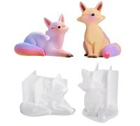 JS mold Pack of 2 Silicone Moulds Epoxy Resin Fox, 3D Fox Candle Mould, Animal Resin Mould, Animal Casting Moulds, Silicone, Fox Resin Mould for Soy Wax Candles, Soap, Plaster, Epoxy Resin, Crafts
