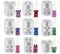 JS MOLD Pack of 9 3D Bear Silicone Moulds, Animal Teddy Bear Resin Moulds, Clear Rabbit Epoxy Silicone Moulds, Bear Crystal Casting Mould Casting Mould for DIY Pendants, Key Chains, Ornament