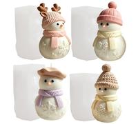 JS MOLD Set of 4 3D Snowman Silicone Moulds, Christmas Mould for Candles, Plaster, Epoxy Resin, DIY Decoration