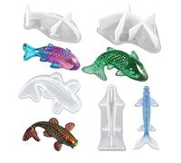 JS MOLD Set of 4 Koi Fish Silicone Resin Moulds, Koi Fish Resin Casting Moulds, DIY Clear Silicone Mould, Epoxy Resin Casting Mould, Fondant Mould for Pendants, Jewellery Making
