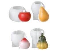 JS MOLD Set of 4 Silicone Candle Moulds Set, 3D Fruit Moulds Silicone for Scented Candles, Apple Pear Peach Pumpkin Mould, for Plaster, Resin, Hand Soap, Home Decor Craft Material