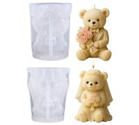 JS MOLD Silicone Mould Teddy Bear Wedding Set of 2, 3D Bride & Groom Bear Candle Mould, Reusable Casting Mould for Candles, Soap, Epoxy Resin, DIY Gift Decoration
