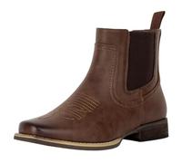 J's.o.l.e Ankle Cowboy Boots for Men Square Toe Chelsea Boots Mens Casual Retro Stylish Boots Brown UK 7