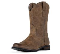 J's.o.l.e Cowboy Boots for Men Round Toe Western Work Boots Pull on Silp Resistant Brown UK 12