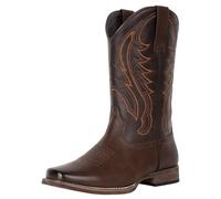 J's.o.l.e Cowboy Boots for Men Square Toe Men's Western Boots Classic Embroidered Country Boots for Concert Daily Wedding Brown US 8