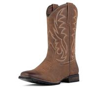 J's.o.l.e Cowboy Boots for Men Western Boots Wide Square Toe Classic Embroidered with Pull On Slip Resistant Brown UK 9
