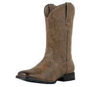 J's.o.l.e Western Men's Cowboy Boots Casual Dress Boots Square Toe Pull on Silp Resistant Country Work Boot Brown UK 7
