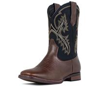 J's.o.l.e Western Mens Cowboy Boots Square Toe Wide Mid Calf Embroidered Pull On Retro Boot Brown, Brown, 8 UK