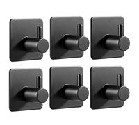 JS Self Adhesive Hooks - Stick on Hooks Holder for Tea Towel, Robe, Coat, Kitchen, Bathrooms - Stainless Steel, Waterproof, Rustproof - Black 6pack