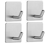 JS Self Adhesive Hooks, Stick on Hooks Holder for Tea Towel, Robe, Coat, Kitchen, Bathrooms - Stainless Steel, Waterproof & Rustproof, 4 Pack