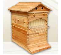 JS Space Beehive Starter Kit Self-Flowing Honey Beehive with Observation Window and Honey Spout Bee Hives Boxes Includes Carpenter Bee House, for Garden Pollinators Wood color
