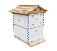 JS Space Beehive Starter Kit Self-Flowing Honey Beehive with Observation Window and Honey Spout Beekeeping Wooden Bee Box for Backyard Beekeeping Cabin Style white