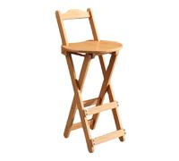 JS Space Folding Bar Stool Bamboo with Backrest Foldable High Wooden Stool with Footrest Portable Tall Stool for Garden,Kitchen Island,Home Breakfast,Art Room,No Assembly light wood Medium