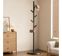 JS Space Freestanding Wooden Hook Coat Rack Stand Sturdy Coat Tree Standing Hanger for Entryway, Bedroom,Hallway,Entrance Black-A