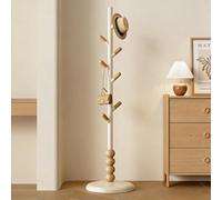 JS Space Freestanding Wooden Hook Coat Rack Stand Sturdy Coat Tree Standing Hanger for Entryway, Bedroom,Hallway,Entrance White-C