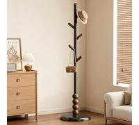 JS Space Freestanding Wooden Hook Coat Rack Stand Sturdy Coat Tree Standing Hanger for Entryway, Bedroom,Hallway,Entrance Black-B