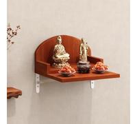 JS Space Wooden Wall-Mounted Pooja Mandir God Stand - Tiered Shelf for Home & Office Worship, Ideal for Buddha Statues, Incense Burners & Festival Gifting Walnut 60cm/23.62in