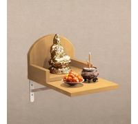 JS Space Wooden Wall-Mounted Pooja Mandir God Stand - Tiered Shelf for Home & Office Worship, Ideal for Buddha Statues, Incense Burners & Festival Gifting Natural wood 26cm/10.24in