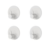 JS Sticky Hooks Self Adhesive Hook Stainless Steel Coat Hook on Door for Towel Coat Hat Key, Heavy Duty, Self Adhesive Hangers Wall Mounted for Bathroom Shower Kitchen, White, 4 Pack