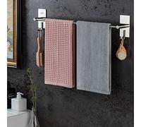 JS Towel Rail Wall Mounted with 2 Hooks SUS304 Stainless Steel | Towel Holder Self Adhesive 43.5cm/17.13inch Stick on Towel Rack for Bathroom Shower Kitchen No Drill