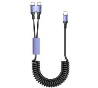 JSADZKJ Coiled Multi USB C Charging Cable Type C Splitter Spring C able 4A Fast Charging Cord with 2 Type-C Male Port Compatible with Cell Phones Tablets,Retractable USB C Cord for Car 6FT