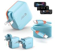JSAUX 65W USB C Charger for Nintendo Switch 2, Supports TV Mode, with EU/UK Plugs & 6.6FT Cable, GaN PD Fast Charging for Steam Deck, ROG Ally, Mobile Phone, Tablet & Laptop - Blue&Orange