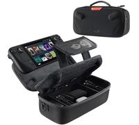 JSAUX Carry Case for Steam Deck and Steam Deck OLED, Dual Layer Travel Case with Built in Cable Port, Right Angle USB C Cable Included, Large Capacity, Fits Charger and Accessories