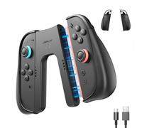 JSAUX Non-Slip Ergonomic Charging Grip for Switch 2 JoyPads | Play While Charging, Non-Slip Ergonomic Grip, Magnetic Snap-On, PC+ABS Build, Red/Green LED Status, 4.9ft Charging Cable