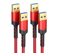 JSAUX USB 3.0 A Male to Male cable, [2-pack/1M+2M] SuperSpeed Data Transfer Cable Gold Plated Compatible with External Hard Drive, WD My Cloud, DVD, Laptop Cooler and Blu-ray Disc Player, etc - Red