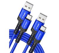 JSAUX USB C Cable (2m 2-Pack) 3.1A Fast Charging, Type C Charger Cable Compatible with iPhone 17 Air 16 15 Pro Max, Samsung Galaxy S24 S23 S22 S21 Note 10 9 8, A14 A15 A25 A35 A53 A55, CarPlay -Blue