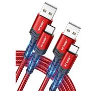 JSAUX USB C Cable (2m 2-Pack) 3.1A Fast Charging, Type C Charger Cable Compatible with iPhone 17 Air 16 15 Pro Max, Samsung Galaxy S24 S23 S22 S21 Note 10 9 8, A14 A15 A25 A35 A53 A55, CarPlay -Red