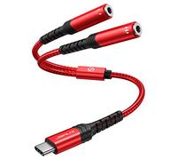 JSAUX USB C to 3.5mm Aux Dual Headphone Splitter Adapter, 2-in-1 Audio Headphone Jack Adapter Compatible with iPhone 16 Pro Max/15 Pro Max, Galaxy S24/S23 Ultra, Huawei P40, iPad Pro, Pixel-Red