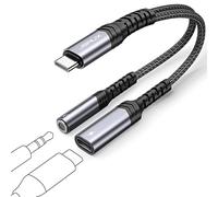 JSAUX USB C to 3.5mm Jack and Charger Adapter, 2-in-1 USB C to Aux Audio Jack Adapter with PD 60W Fast Charging Compatible with iPhone 16 Pro Max/15 Pro Max, Galaxy S24/S23 Ultra, Pixel, iPad Pro-Grey