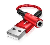 JSAUX USB to 3.5mm Jack Audio Adapter, TRRS 4-pole Stereo External USB Sound Card Aux Headset Microphone Converter with DAC Chip Compatible with Headphone Mac PS4 PC Laptop Desktops -Red