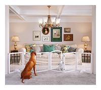 JSB 6 Panel 144-inch Extra Wide 30-inch Tall Dog gate Walk Through, Freestanding Retractable Pet Gate Barrier, Halls, Stairs & Home, Pet Puppy Safety Fence with 2PCS Support Feet (White)