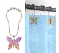 JSCARLIFE 12PCS Shower Curtain Hooks, Rustproof Stainless Steel Metal Decorative Cherry Shower Curtain Rings with Cute Resin for Decorating Bathroom Shower Rods Room (Butterfly)