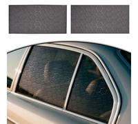 JSCARLIFE 2PCS Car Rear Side Window Stickers - 35″×17″, Honeycomb Pattern PVC One-Way Privacy Film, Sun Protection Waterproof Sunproof, DIY Cut Universal Fit (Black)