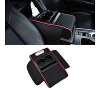 JSCARLIFE Auto Center Console Armrest Pillow, PU Leather Car Armrest Cushion Memory Foam Armrest Box with Cup Holder,Storage Box Universal Car Armrest Box Cover Protector for Most Cars (Black)