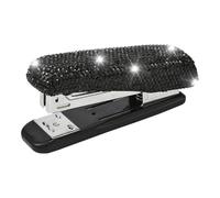JSCARLIFE Bling Crystal Stapler,Sparkly Diamond Stapler for Desk Handmade Clay Rhinestone Machine Cute Stapler Pretty Office Stationery Kit for Girl Women Lady Christmas (Large Size-Black)