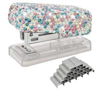 JSCARLIFE Bling Crystal Stapler,Sparkly Diamond Stapler for Desk Handmade Clay Rhinestone Machine Cute Stapler Pretty Office Stationery Kit for Girl Women Lady Christmas (Pink and Blue)