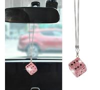 JSCARLIFE Blingbling Dice Car Pendant, Square Fuzzy Dice For Car Mirror Hanging Car Decoration Ornament Accessories (Pink)