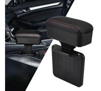 JSCARLIFE Car Armrest Storage Box, Adjustable Central Console Heightening Pad with Cup Holder, PULeather Seat Gap Organizer Elbow and Forearm Wrist Support for Most Vehicles (Black and Red)