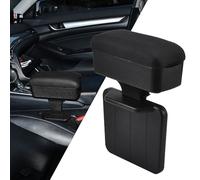 JSCARLIFE Car Armrest Storage Box, Adjustable Central Console Heightening Pad with Cup Holder, PULeather Seat Gap Organizer Elbow and Forearm Wrist Support for Most Vehicles (Black)