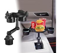 JSCARLIFE Car Cup Holder Expander with Tray, Multi-Functional Phone Slot,360 Rotation Detachable Tray Table Adjustable Base, Car Food Table for Most Cup Holders