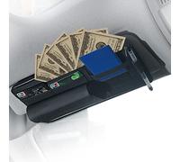 JSCARLIFE Car Sun Visor Organizer, Auto Interior Accessories Pocket Organizers, Leather Pocket Organizer with Multi-Pocket Net Zipper for Card License Pen Key Document Sunglasses
