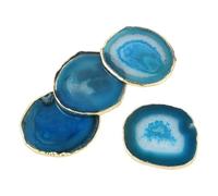 JSCARLIFE Natural Agate Coasters for Drinks, Coasters Slices Set of 4, 3-4" Gemstone Drinkware Bar Glass Coasters for Coffee Table, Agate Decor for Home Housewarming (Blue)
