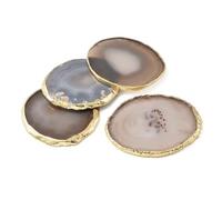 JSCARLIFE Natural Agate Coasters for Drinks, Coasters Slices Set of 4, 3-4" Gemstone Drinkware Bar Glass Coasters for Coffee Table, Agate Decor for Home Housewarming (White)