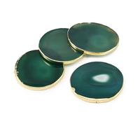 JSCARLIFE Natural Agate Coasters for Drinks, Coasters Slices Set of 4, 3-4" Gemstone Drinkware Bar Glass Coasters for Coffee Table, Agate Decor for Home Housewarming (Green)