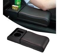 JSCARLIFE Waterproof Car Armrest Cover Cushion, Auto Center Console Armrest Pillow, Multifunction Armrest Cushion Pads with Cup Holder Storage Grid Fit for Most Car (Red)